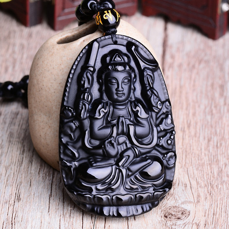 Carved Black Lucky Buddha Necklace