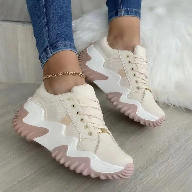 Women's Leather Thick Sole Casual Sneakers