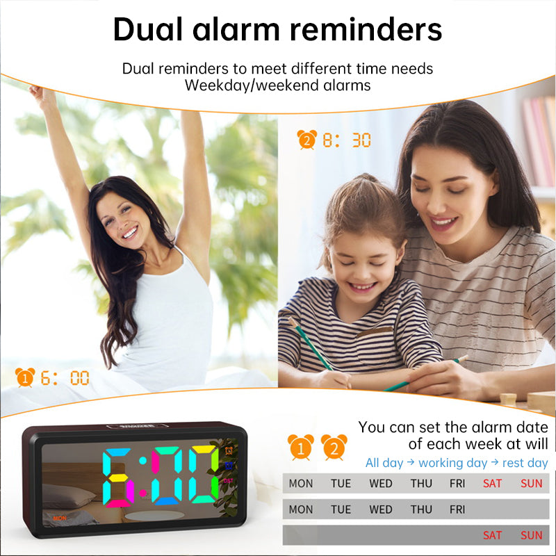 LED Wood-Grain Wooden Color-Changing Digital Clock