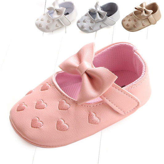 Girl's Infant/Toddler Embroidered Heart Bow Baby Shoes
