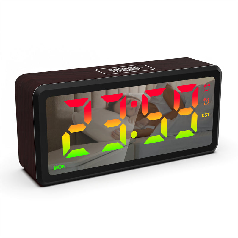 LED Wood-Grain Wooden Color-Changing Digital Clock