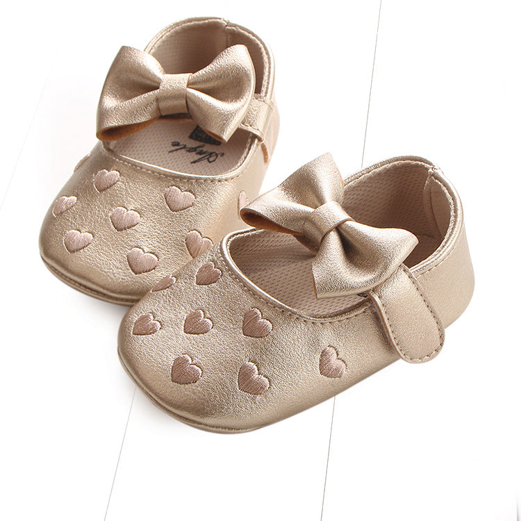 Girl's Infant/Toddler Embroidered Heart Bow Baby Shoes
