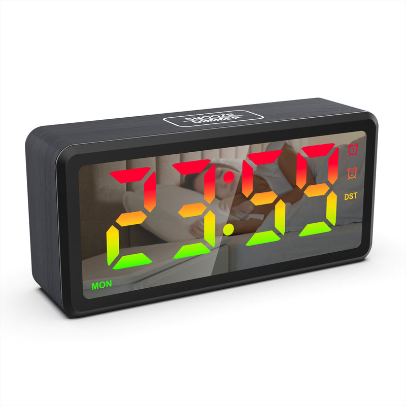 LED Wood-Grain Wooden Color-Changing Digital Clock