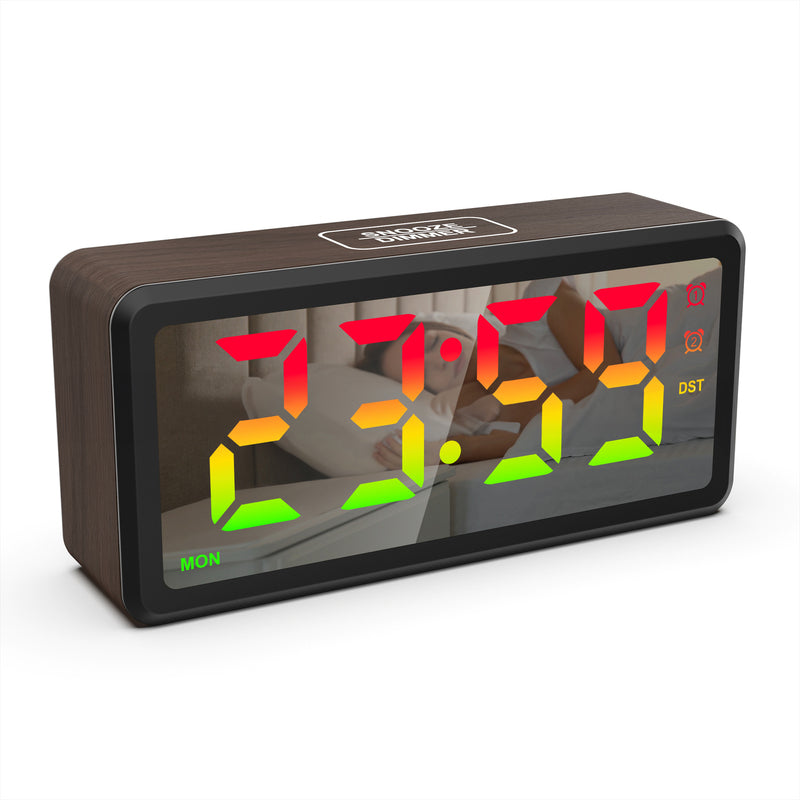 LED Wood-Grain Wooden Color-Changing Digital Clock