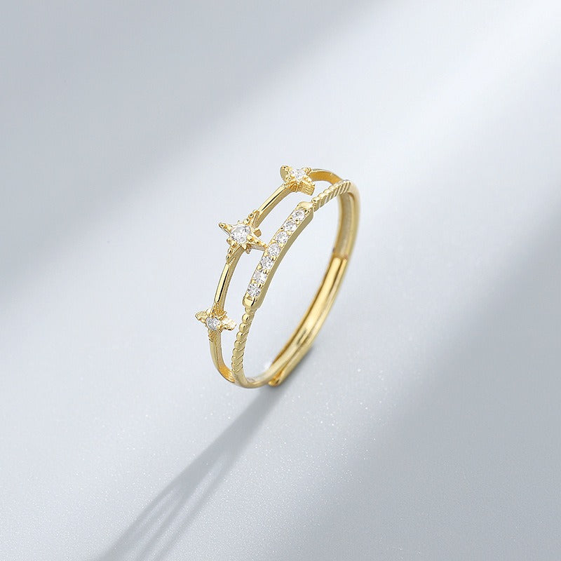 Women's 925 Silver Double Layer Adjustable Ring