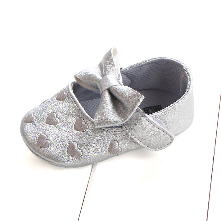 Girl's Infant/Toddler Embroidered Heart Bow Baby Shoes