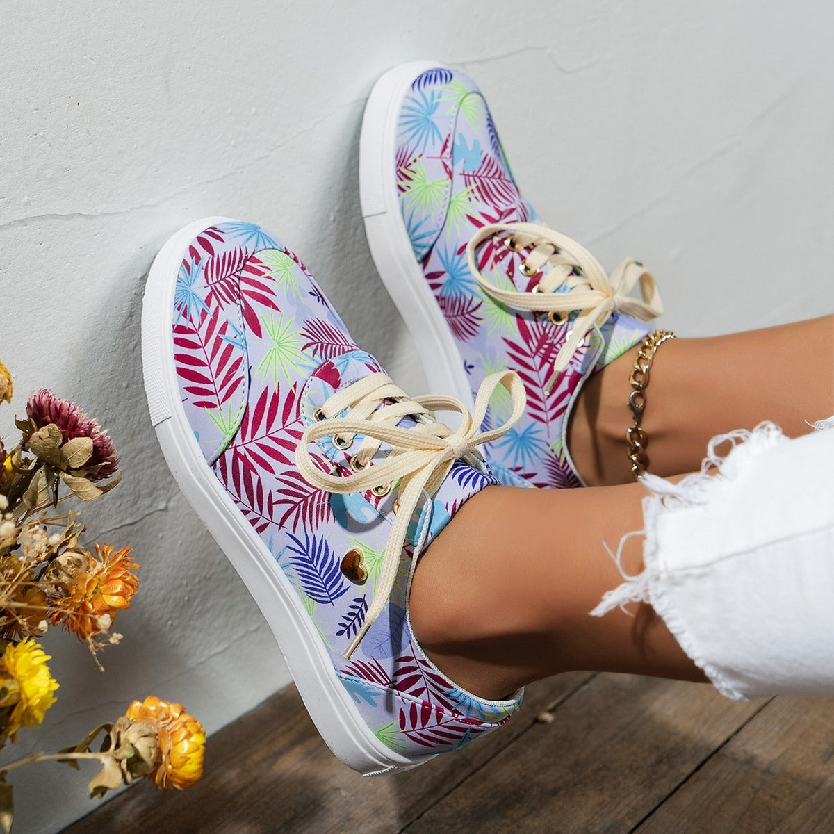 Women's Flower Print Casual Shoes