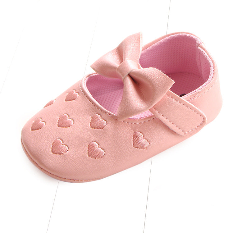 Girl's Infant/Toddler Embroidered Heart Bow Baby Shoes