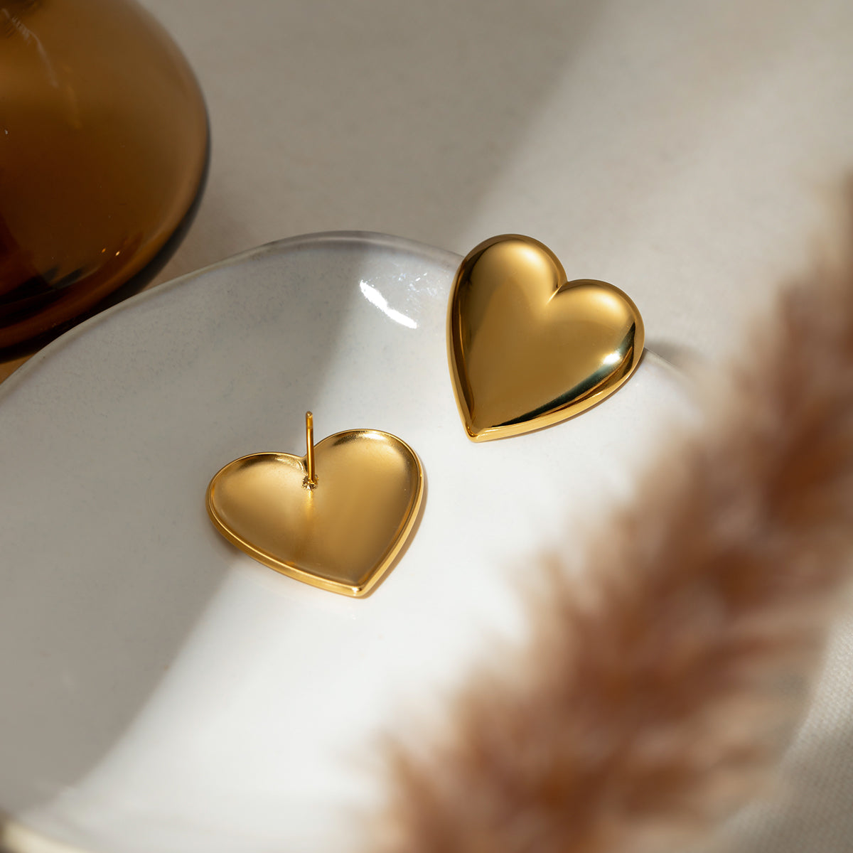 18K Gold-Plated Heart Stud Earrings