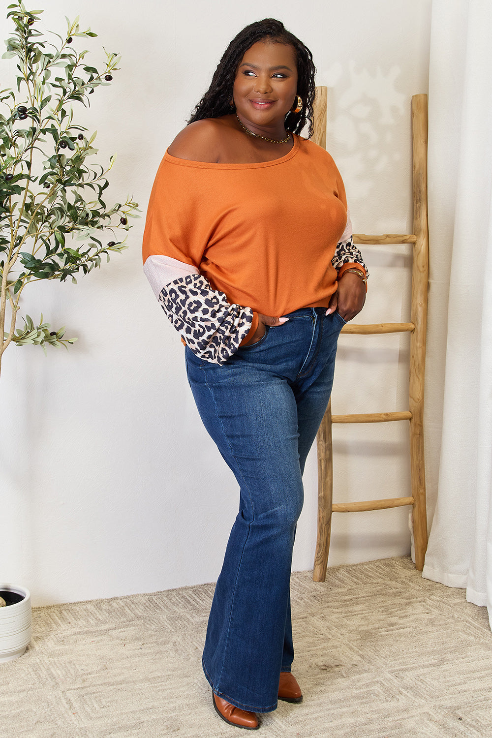 Women's Leopard Print Long Sleeve Blouse