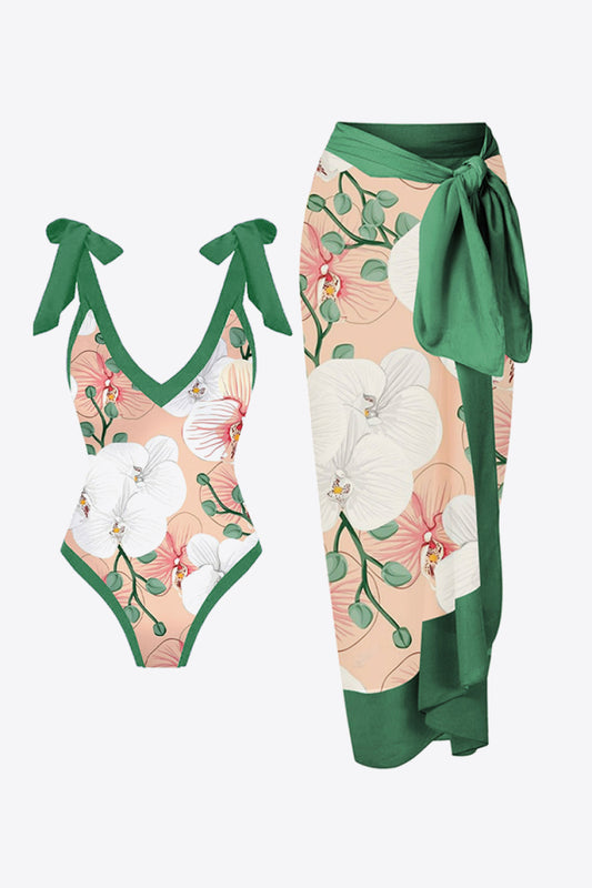 Women's Floral V-Neck Two-Piece Swim Set