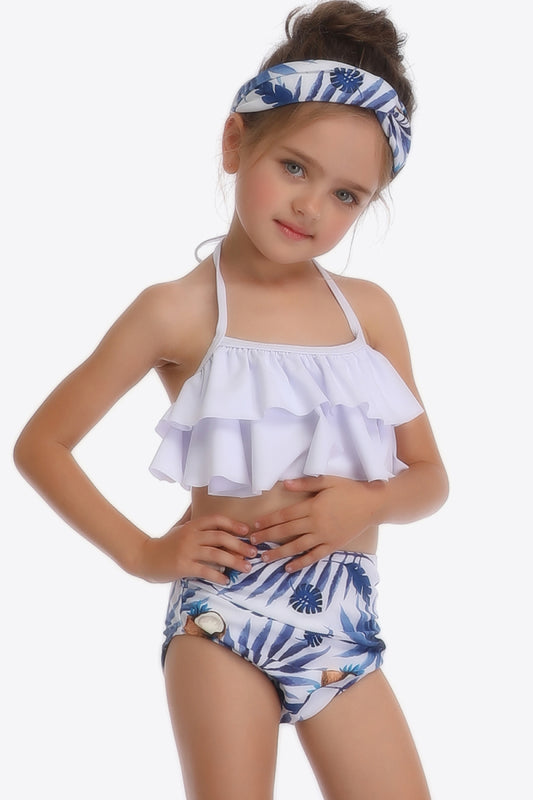 Girl's Layered Halter Neck Two-Piece Swim Suit