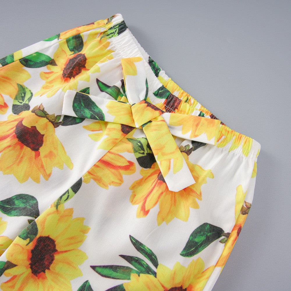 Girl's Toddler Tank Top and Sunflower Print Pants Set