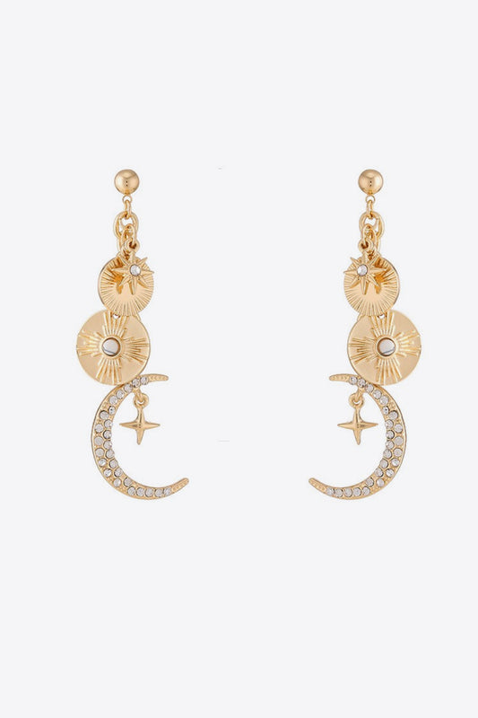 18K Gold-Plated Rhinestone Moon Dangle Earrings