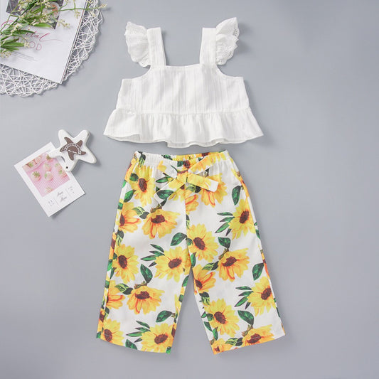Girl's Toddler Tank Top and Sunflower Print Pants Set