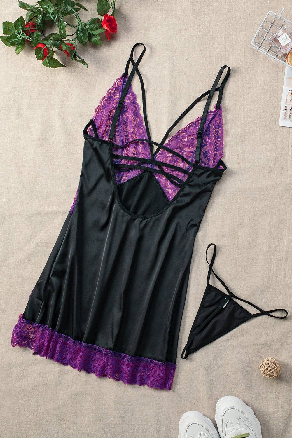 Lace and Satin Babydoll with Slit