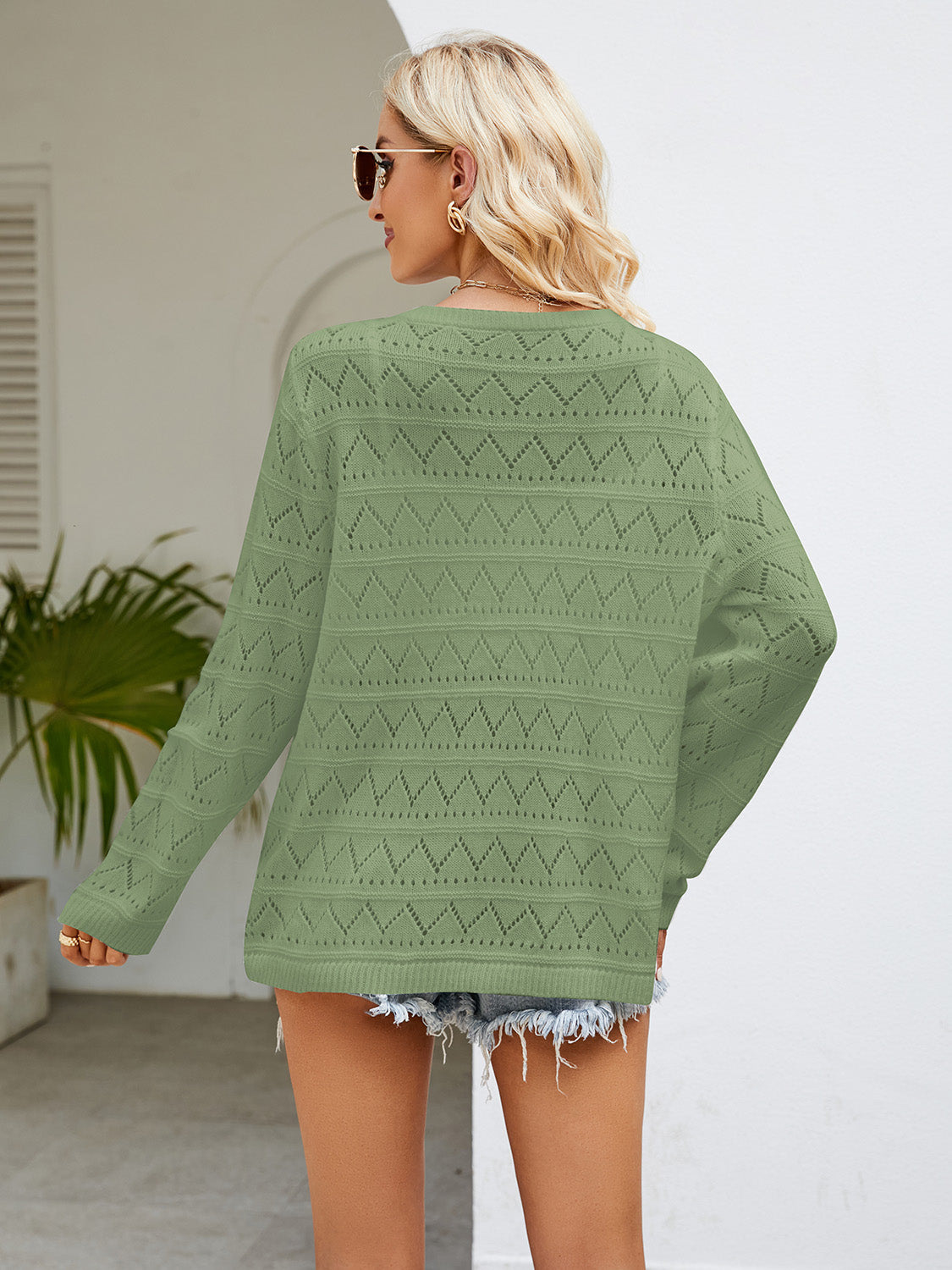 Women's Openwork Long Sleeve Knit Top