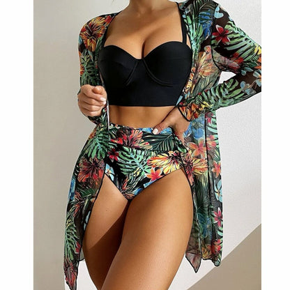 Women's 3 Piece Sexy Printed Bikini Bathing Suit