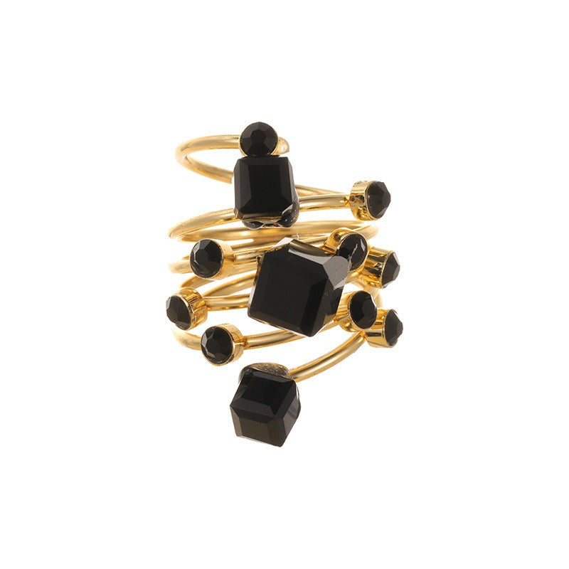 Women's Black Multi Stone Ring