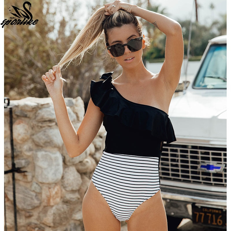 Women's One-Piece Shoulder Ruffle Bathing Suit