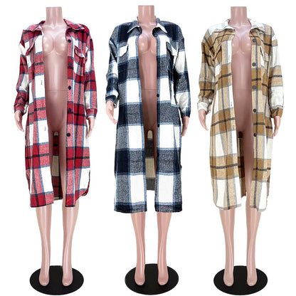 Women's Winter Long Plaid Jacket