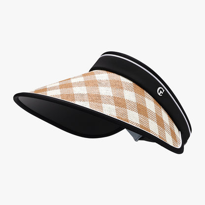 Women's Plaid Natural Grass Adjustable Sun Hat