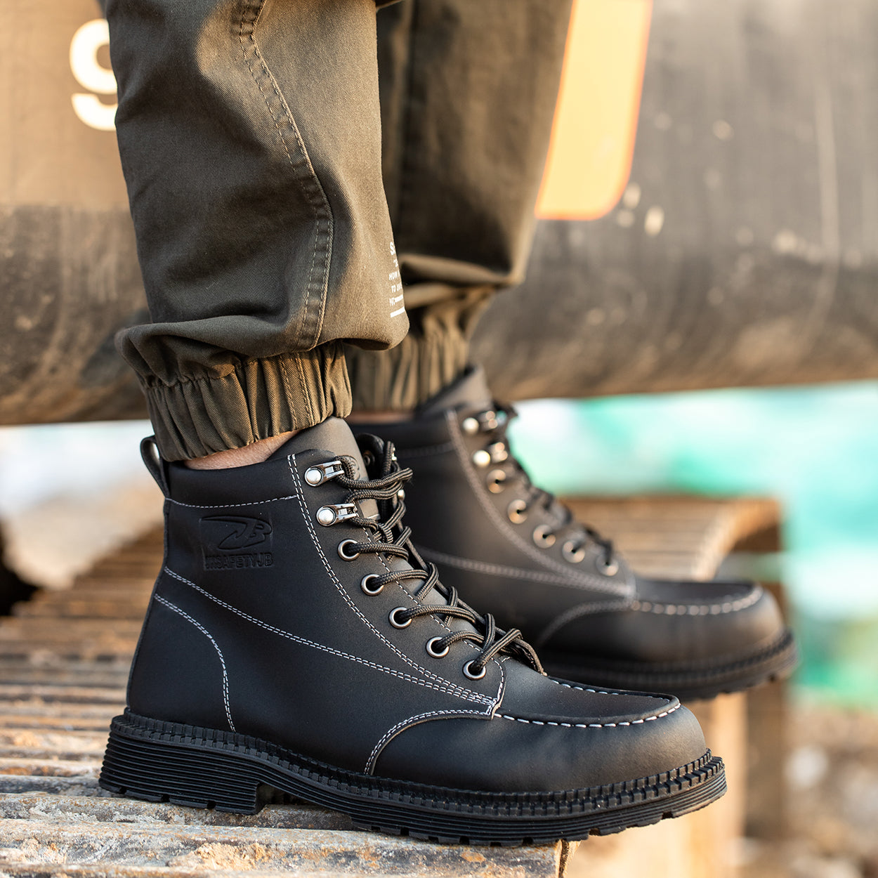 Men's Leather Steel Toe High Top Boots