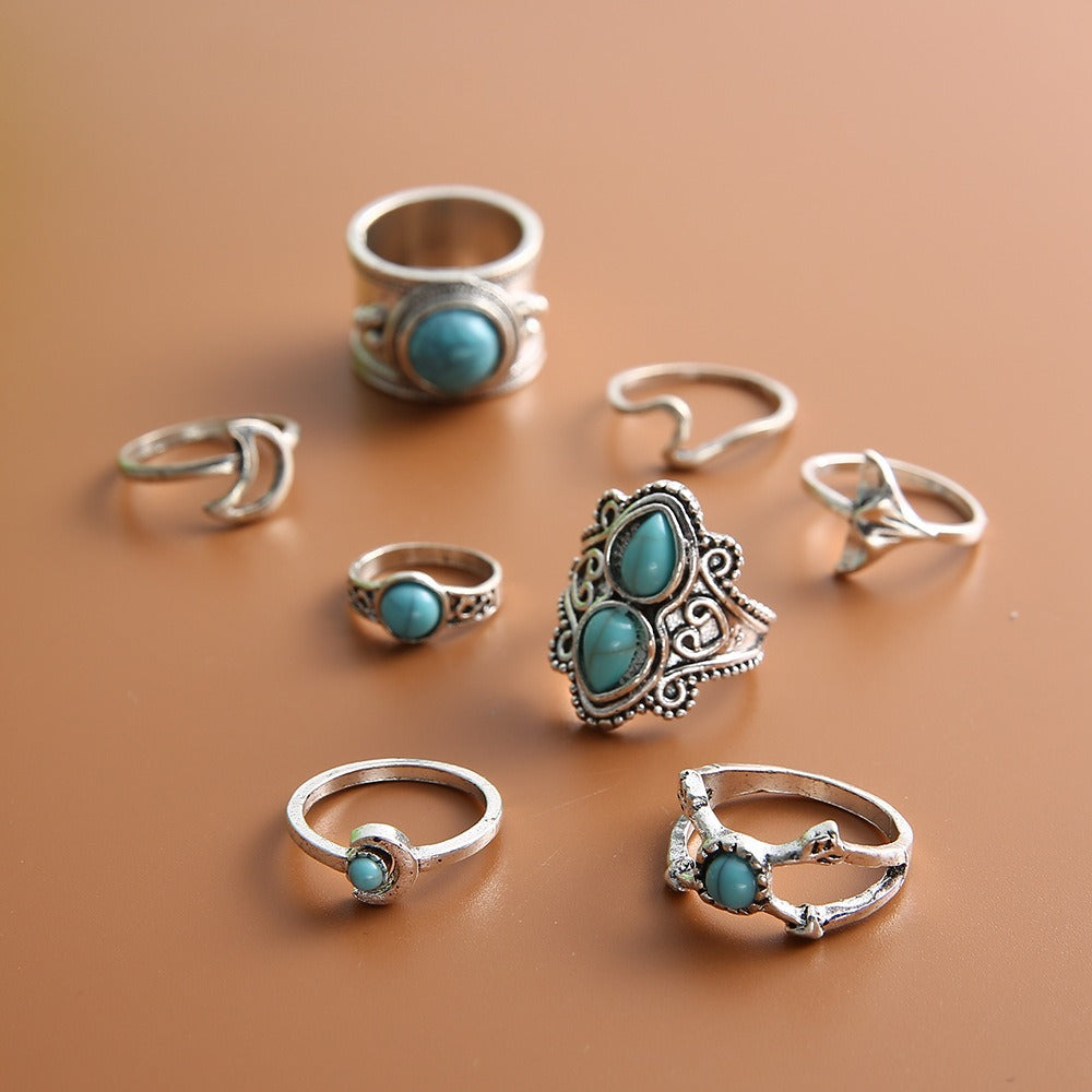 Women's Fashion Turquoise 8-Piece Ring Set