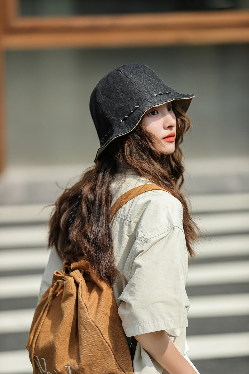 Women's Drawstring Denim Bucket Hat