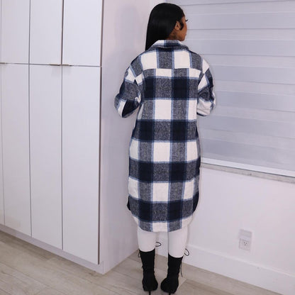 Women's Winter Long Plaid Jacket