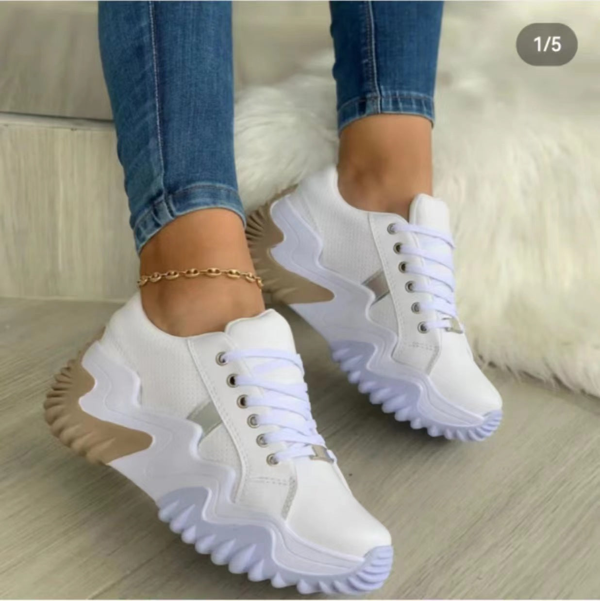 Women's Leather Thick Sole Casual Sneakers