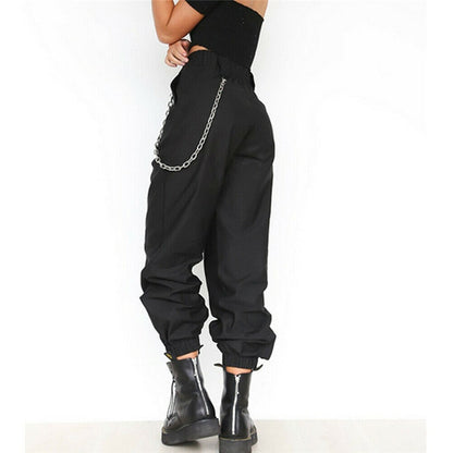 Women's High-Waist Elastic-Bottom Cargo Pants