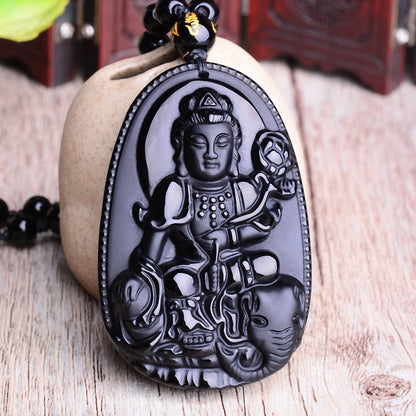 Carved Black Lucky Buddha Necklace