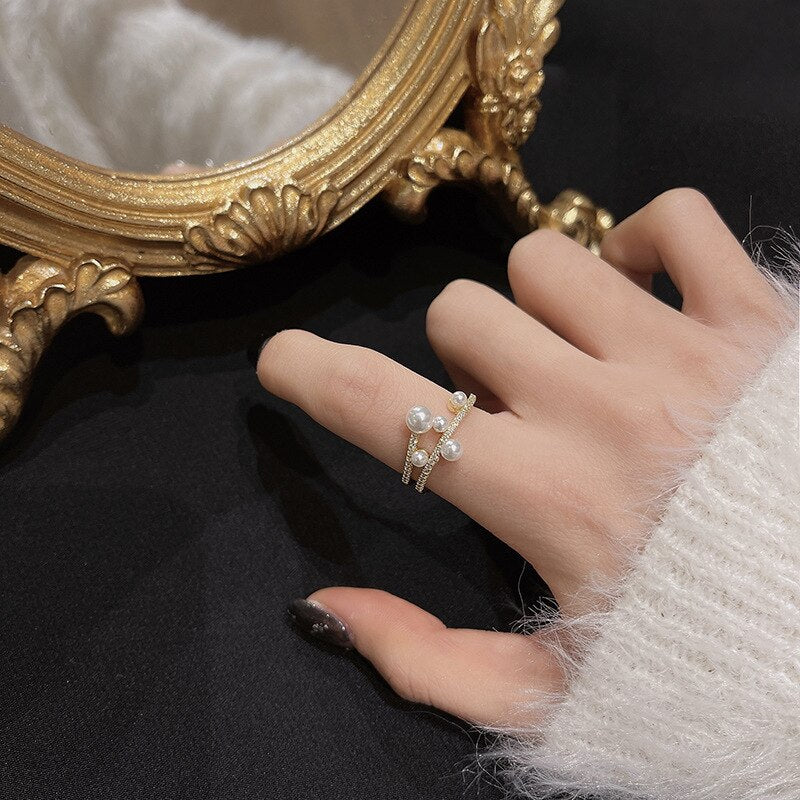 Women's Exquisite Double-Deck Adjustable Pearl Ring