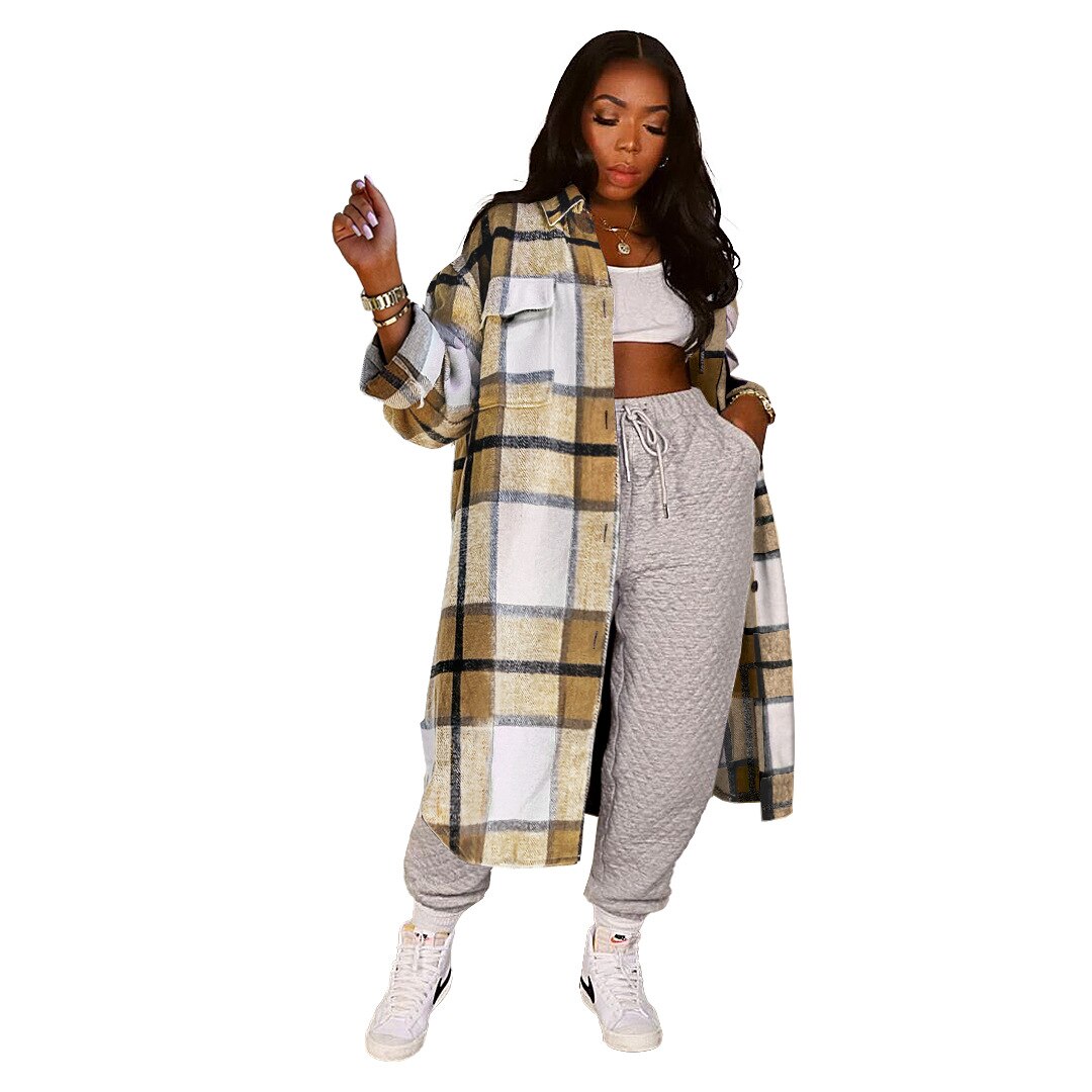 Women's Winter Long Plaid Jacket