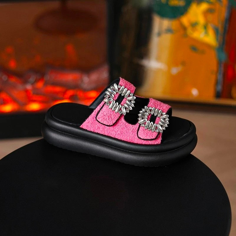 Women's Open-Toe Bling Buckle Slip-On Sandals