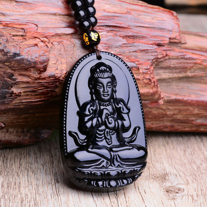 Carved Black Lucky Buddha Necklace