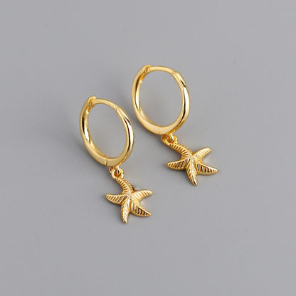 Women's 925 Sterling Silver Starfish Hoop Earrings