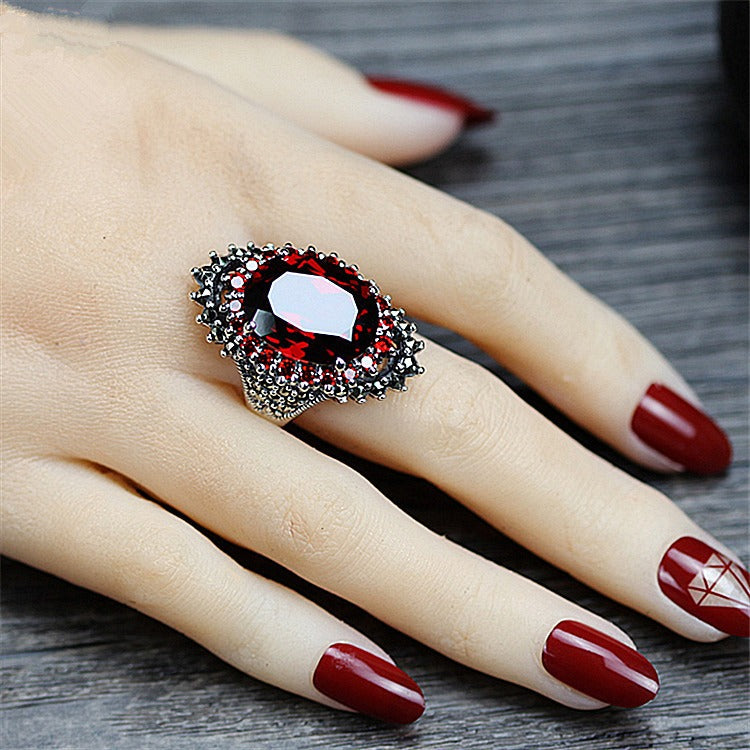 Women's Large Exaggerated Red and Blue Mine Ring