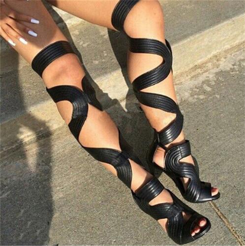 Women's Gladiator Style Thigh High Heel Boots