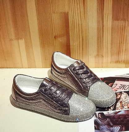 Women's Golden Silver Rhinestone Slip-On Canvas Shoes