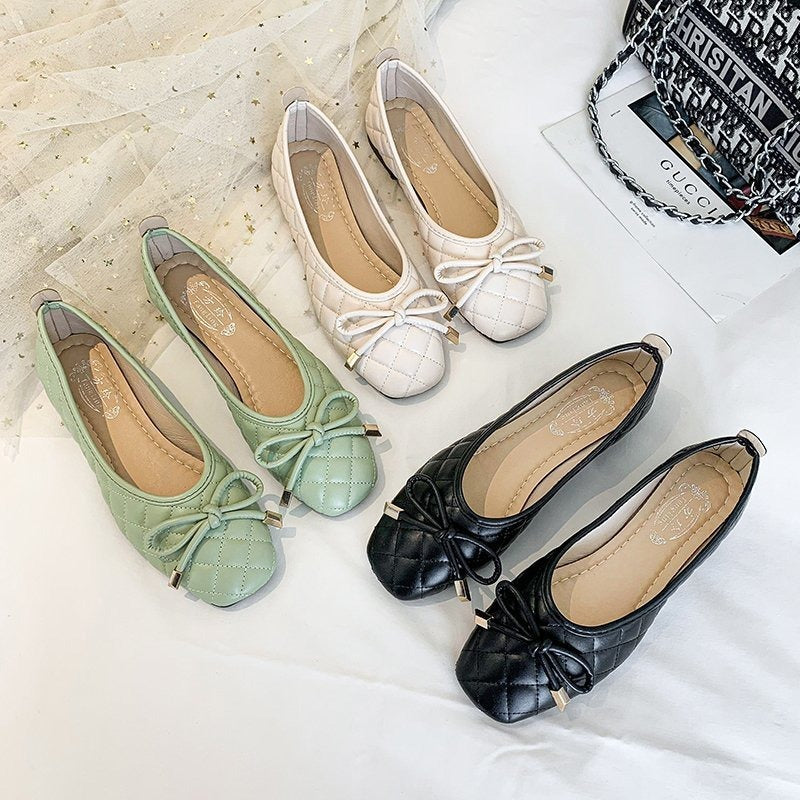 Women's Solid Color Bow Flats