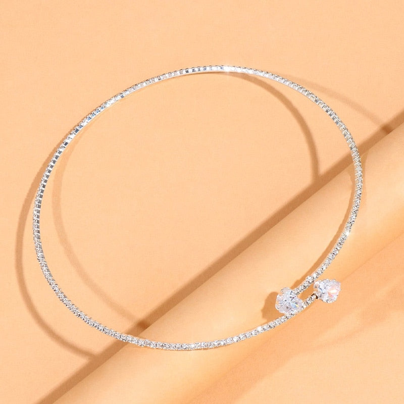 Women's Fashion Rhinestone Heart Choker Necklace