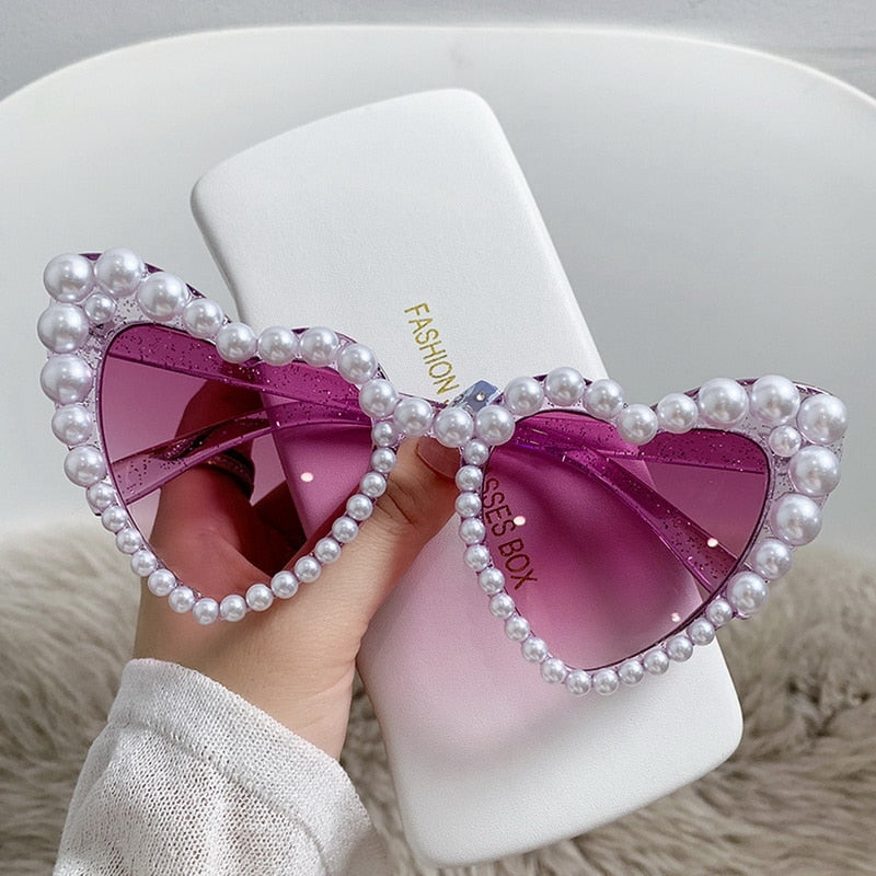 Women's Heart Shaped Pearl Sunglasses