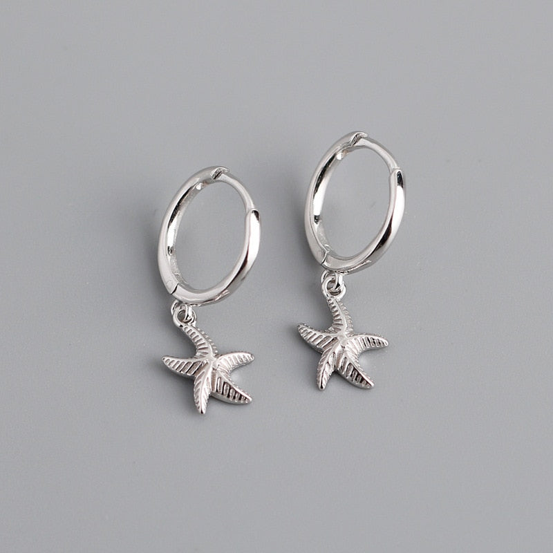 Women's 925 Sterling Silver Starfish Hoop Earrings