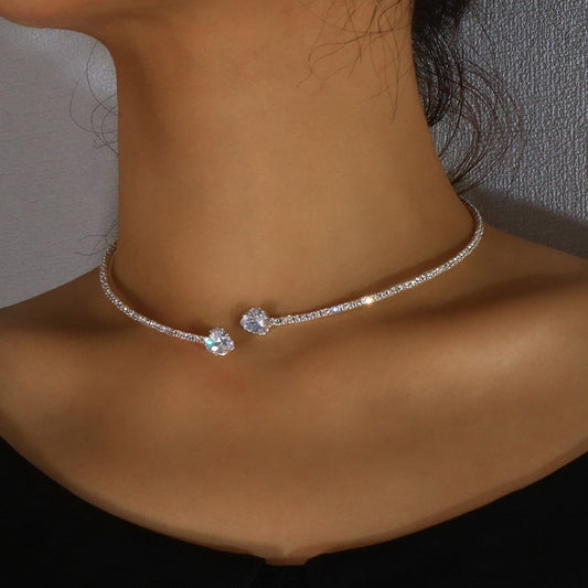 Women's Fashion Rhinestone Heart Choker Necklace