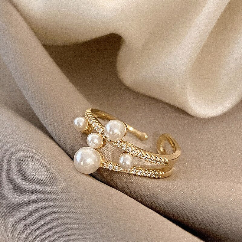 Women's Exquisite Double-Deck Adjustable Pearl Ring