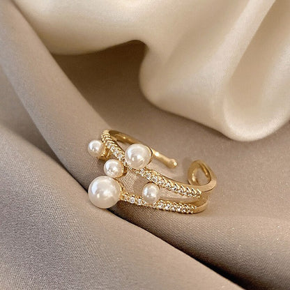 Women's Exquisite Double-Deck Adjustable Pearl Ring