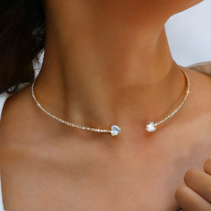 Women's Fashion Rhinestone Heart Choker Necklace