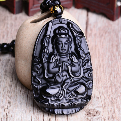 Carved Black Lucky Buddha Necklace